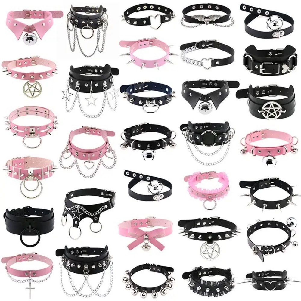 Zara Rock Star Kink Spike Choker Gothic PU Leather Choker Necklace Black Silver